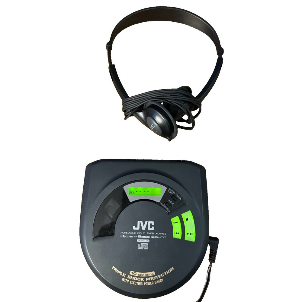 Vintage JVC Hyper-Bass XL-P63 Portable CD Player W/ Headphones Japan TESTED